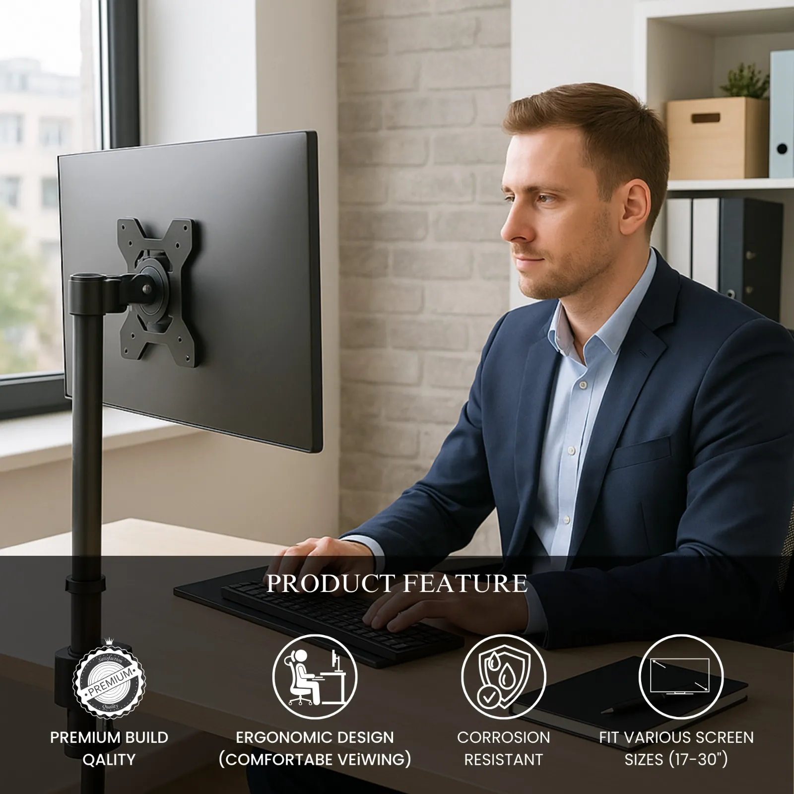 LED Monitor Mount Stand For 1 LED 17"-30" With Table Clamp view 5
